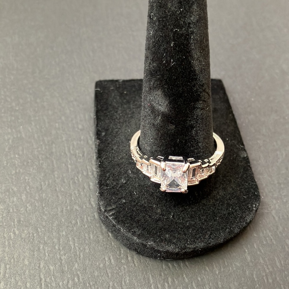 925 Sterling Silver Six Emerald Side Stone Engagement Ring Size 10 & 9 Available - Picture 2 of 10